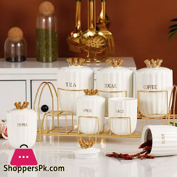 Kitchen Luxury Crown Gold Stand Seasoning Jar Spice Storage Jar Set of 8
