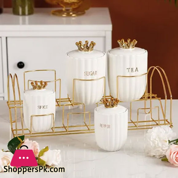 Kitchen Luxury Crown Gold Stand Seasoning Jar Spice Storage Jar Set of 8