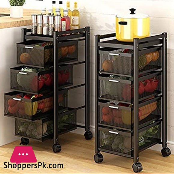 Kitchen Rotating Trolley Portable Storage Rack Square Design Fruits & Vegetable Onion Basket Organizer Holder Stand for Kitchen - 3 Tier