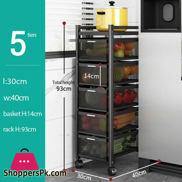 Kitchen Rotating Trolley Portable Storage Rack Square Design Fruits & Vegetable Onion Basket Organizer Holder Stand for Kitchen - 5 Tier