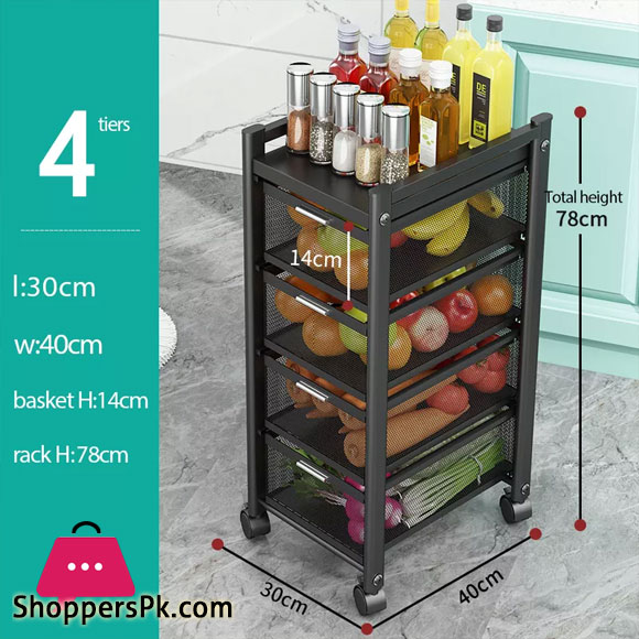 Kitchen Rotating Trolley Portable Storage Rack Square Design Fruits & Vegetable Onion Basket Organizer Holder Stand for Kitchen - 4 Tier