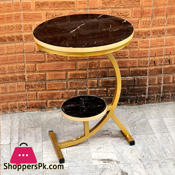 Luxury Wood Marble Texture End Table Decor & More Round Coffee Table with Storage Shelf for Home & Living Room