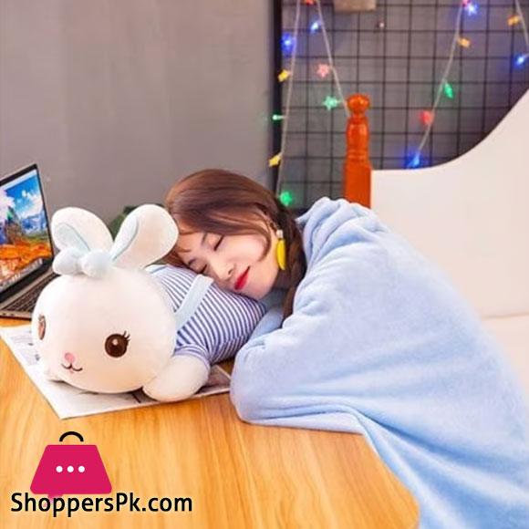 Plush Toy Rabbit Pillow Stuffed Bunny Rabbit Pillows on the bed With Blanket