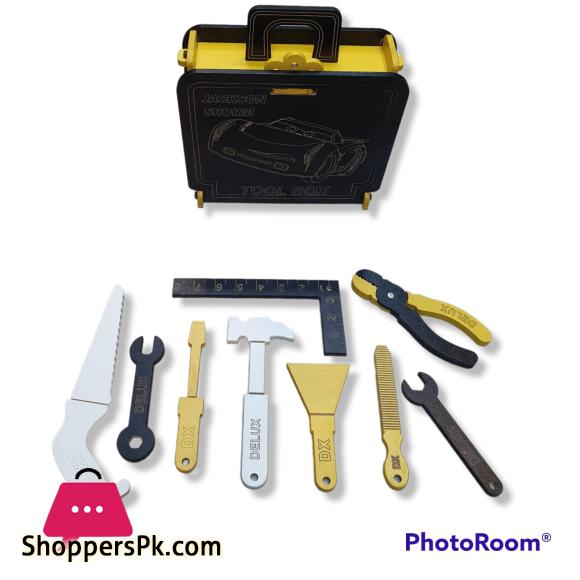toy wooden tool box with 9pcs accessories