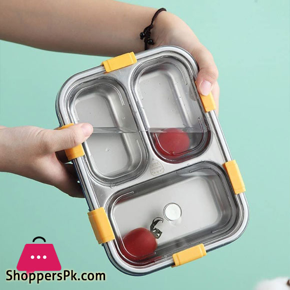 3 Compartment Stainless Steel Lunch Boxes with Removable Inner Plate Reusable Microwave Freezer Safe Food Containers for Adults and Kids Multicolor