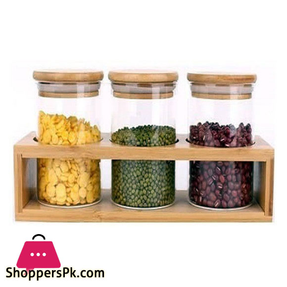 3-Pcs Condiments Rack with Airtight Glass Jars 320 ml