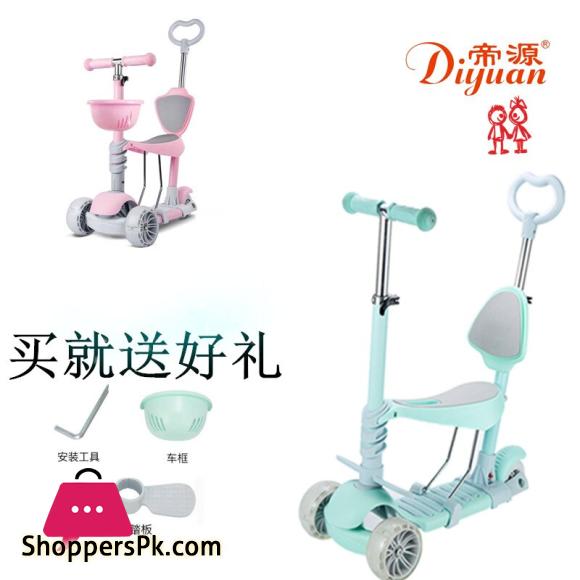 5 in 1 multifunctional scooter can take 3 in 1 baby stroller gift three-wheeled flashing wheel childrens scooters