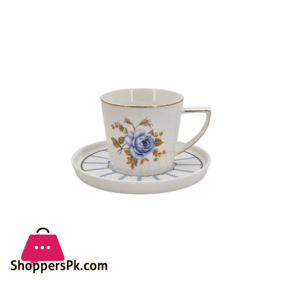 Angela Ceramic Blue Rose Cup Saucer 6 Piece MK175