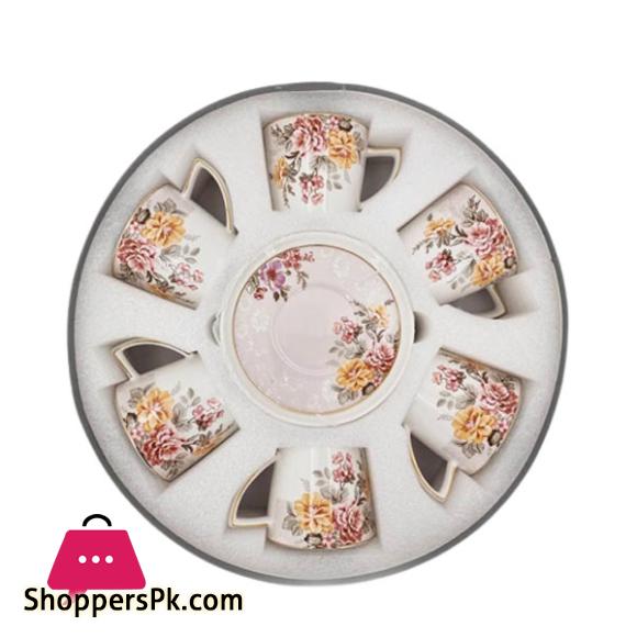 Angela Ceramic Flower White Cup Saucer Set 6 Piece - MK157