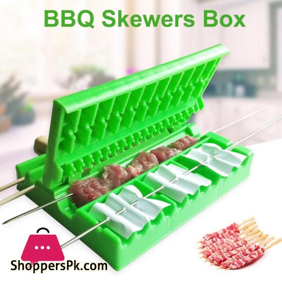 BBQ String Artifact Fast Effortless Non stick Removable Easy Cleaning Barbecue Plastic Double Wolf Teeth Skewer Box for Camping