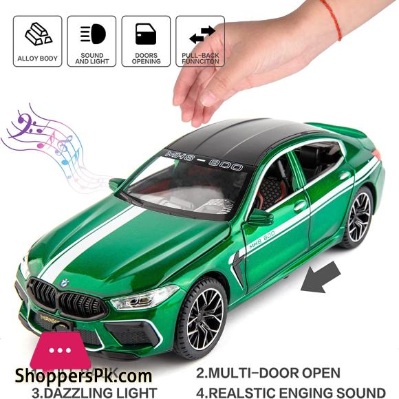 BMW M8 Diecast Model Car for 1:24 Alloy Toy Car Pull Back Toy Vehicle with Sound and Light Door Can Be Opened for Boys Girls Festival Birthday Gift