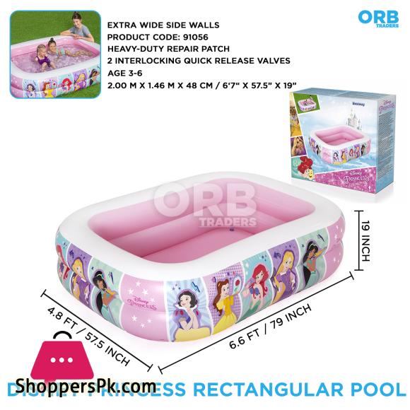 Bestway Disney Princess Inflatable Family Pool For Kids Girls & Boys Summer Play Water Games 4.8 Fit Width 19 Inch Depth 6.6 Ft Length - 91056