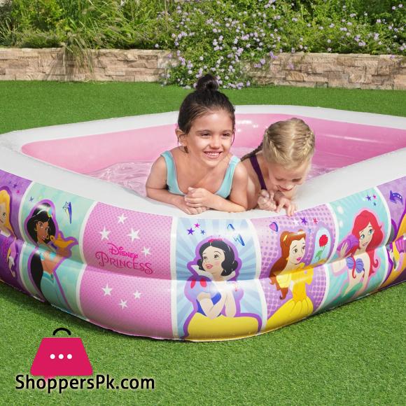 Bestway Disney Princess Inflatable Family Pool For Kids Girls & Boys Summer Play Water Games 4.8 Fit Width 19 Inch Depth 6.6 Ft Length - 91056