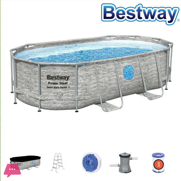 Bestway Power Steel Swim Vista Oval Pool 427x250x100CM - 56714