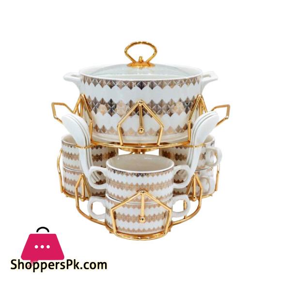 Brilliant Ceramic Soup Set With Candle Stand 16 Piece - BR4041