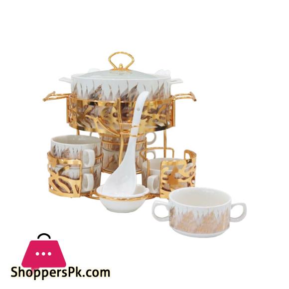 Brilliant Ceramic Soup Set With Candle Stand 17 Piece - BR4045