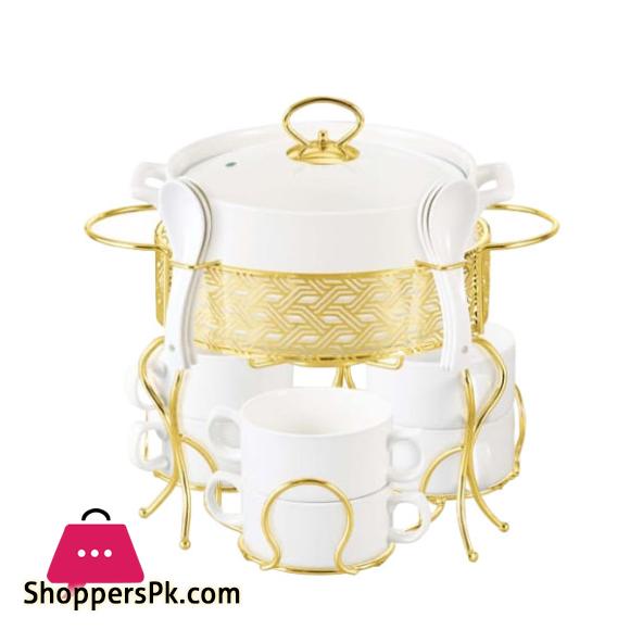 Brilliant Ceramic Soup Set With Candle Stand 17 Piece - BR4044