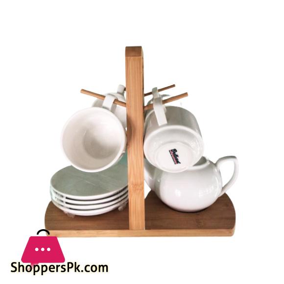 Brilliant Ceramic With Bamboo Stand Tea Set of 9 Pcs - BR0309
