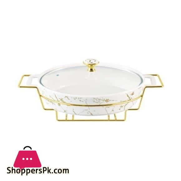 Brilliant Oval Casserole Serving Dish Food Warmer With Tea Light Candle Stand 15- Inch - BR4018