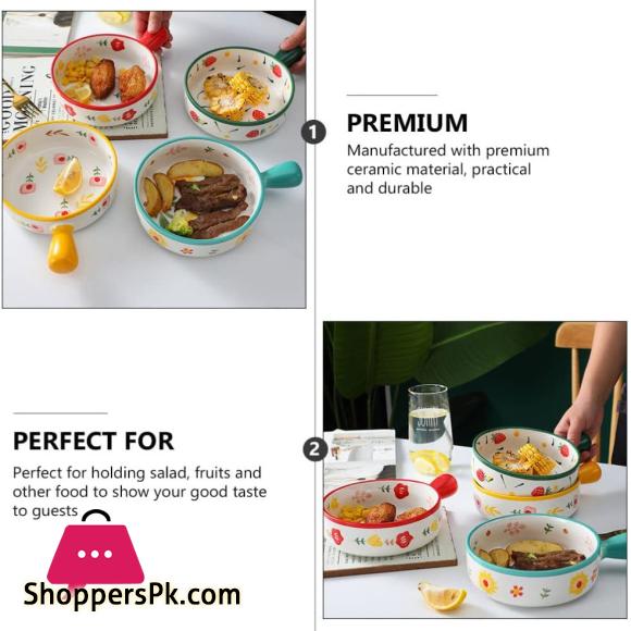 Colorful Round Ceramic Baking Dish With Single Handle Serving Dish