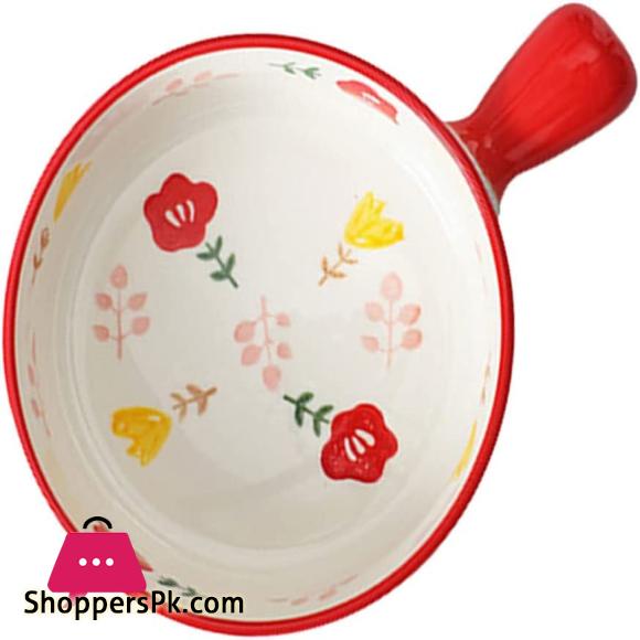 Colorful Round Ceramic Baking Dish With Single Handle Serving Dish
