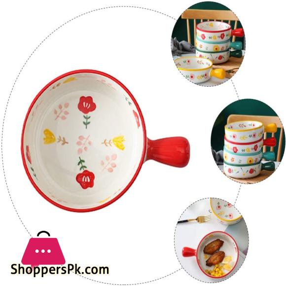 Colorful Round Ceramic Baking Dish With Single Handle Serving Dish