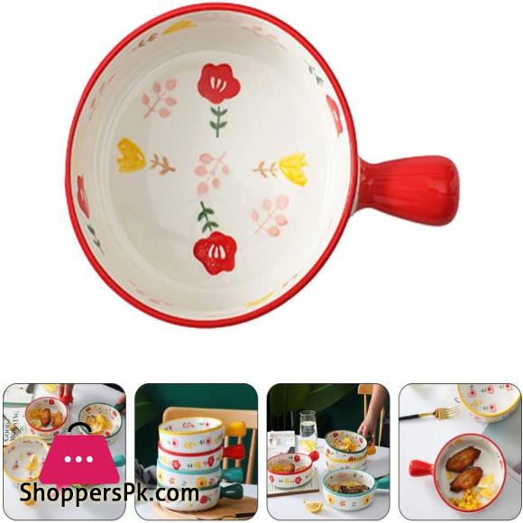 Colorful Round Ceramic Baking Dish With Single Handle Serving Dish