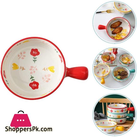 Colorful Round Ceramic Baking Dish With Single Handle Serving Dish