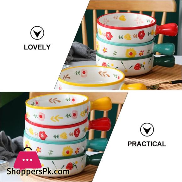 Colorful Round Ceramic Baking Dish With Single Handle Serving Dish