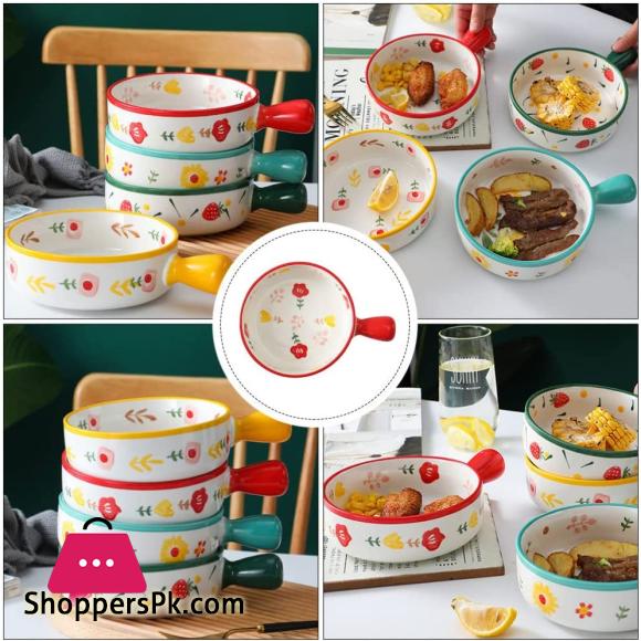 Colorful Round Ceramic Baking Dish With Single Handle Serving Dish