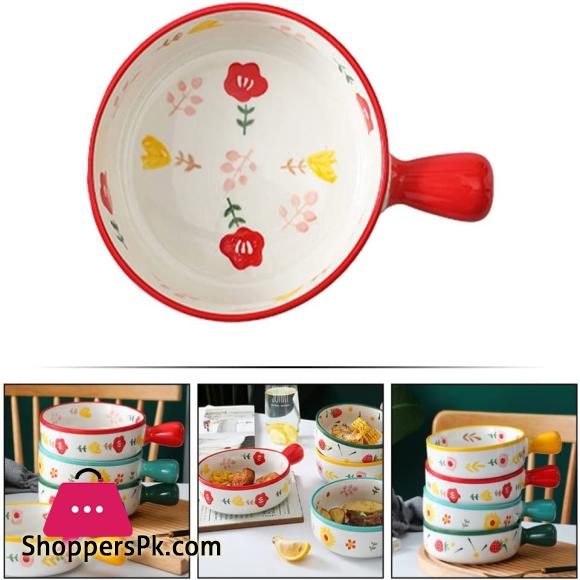 Colorful Round Ceramic Baking Dish With Single Handle Serving Dish