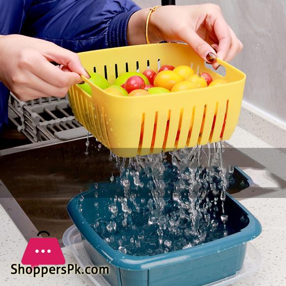 MAXWARE Double Tier Storage Box with Lid Household Refrigerator Fruit Vegetable Drain Basket
