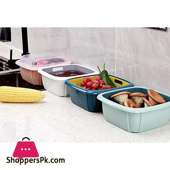MAXWARE Double Tier Storage Box with Lid Household Refrigerator Fruit Vegetable Drain Basket
