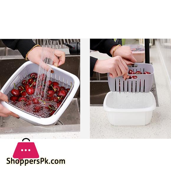 MAXWARE Double Tier Storage Box with Lid Household Refrigerator Fruit Vegetable Drain Basket