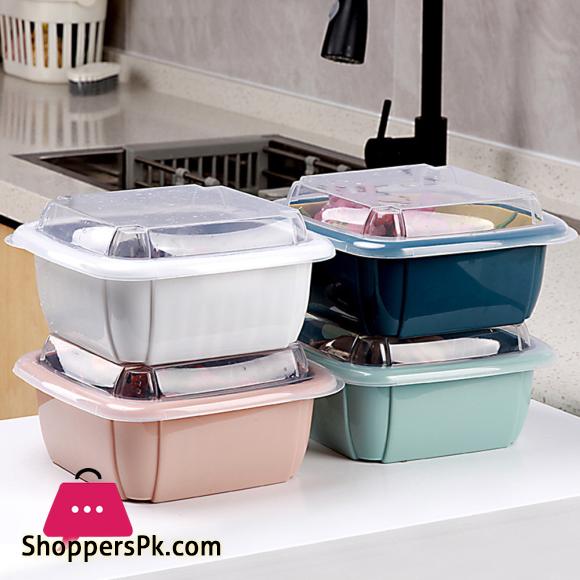 MAXWARE Double Tier Storage Box with Lid Household Refrigerator Fruit Vegetable Drain Basket
