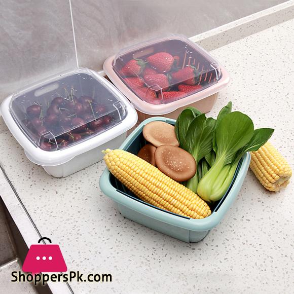 MAXWARE Double Tier Storage Box with Lid Household Refrigerator Fruit Vegetable Drain Basket