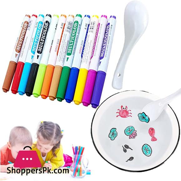 Magical Water Painting Pen, Magic Doodle Drawing Pens 12 Colors Set Painting Floating Marker Pens Doodle Water Floating Pens with 1pcs Ceramic Spoon for Kids Adult Gift (12 Colors)