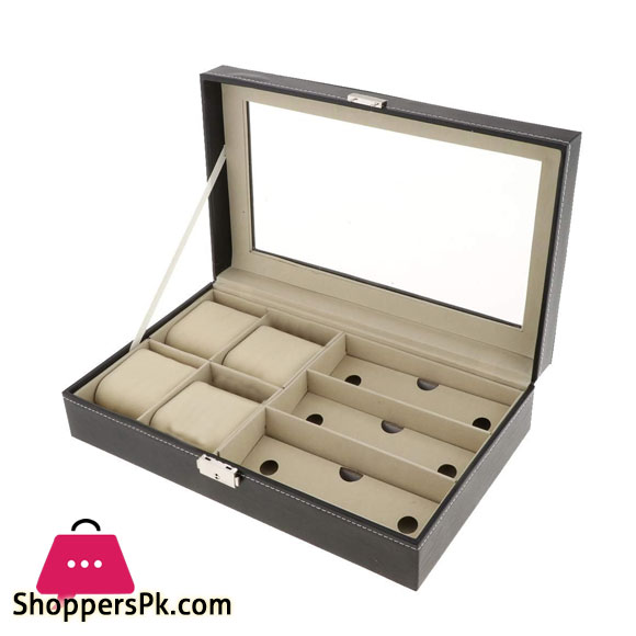 PU Leather 4+3 Grid Watch Sunglasses Display Storage Box Case Organizer