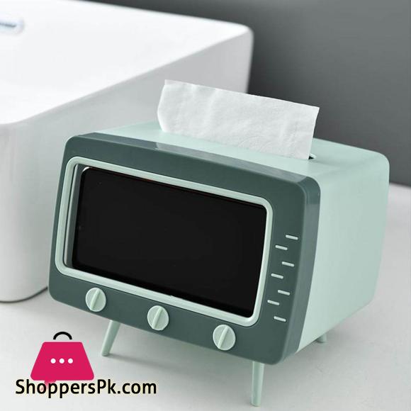TV Tissue Box + Mobile Phone Stand Desktop Tissue Napkin Holder Case