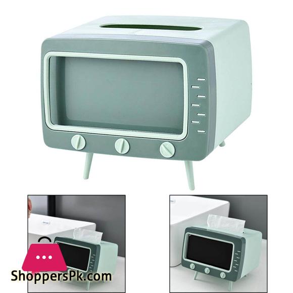 TV Tissue Box + Mobile Phone Stand Desktop Tissue Napkin Holder Case
