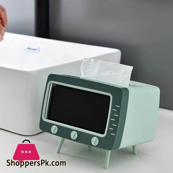 TV Tissue Box + Mobile Phone Stand Desktop Tissue Napkin Holder Case