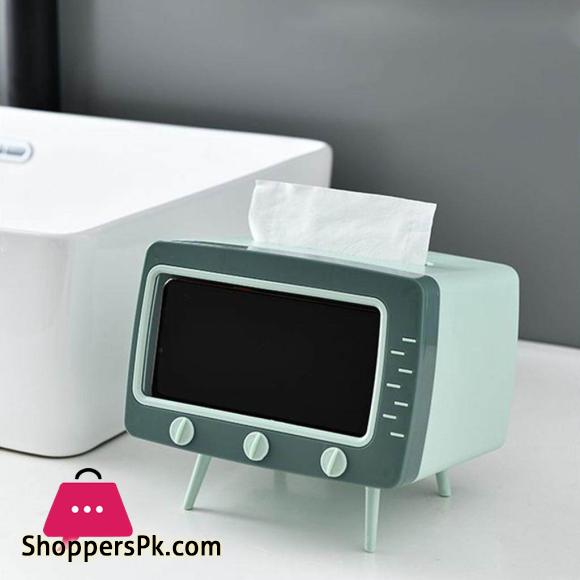 TV Tissue Box + Mobile Phone Stand Desktop Tissue Napkin Holder Case