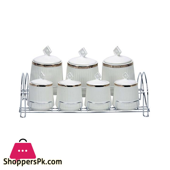 Ceramic Spice Jar Set Gold Stand - JC666-003