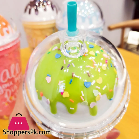 Cute Ice Cream Drinking Cup Straw Plastic Cup Colorful and Fun Design Favorite Gift Bottle for Girls and Kid - 600ML
