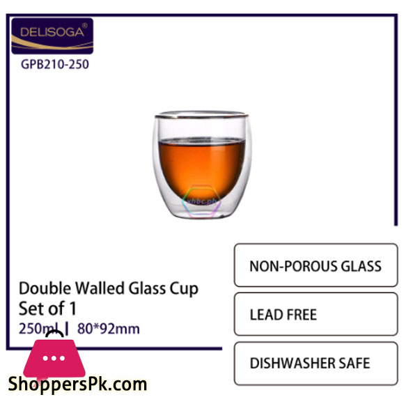 Deli Delisoga 350ml Double Walled Glass High Borosilicate Glass Coffee Mug Milk 1Pcs