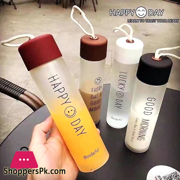 Glass Bottle Happy Day Lucky Day Glass Drinking Bottle 350ml
