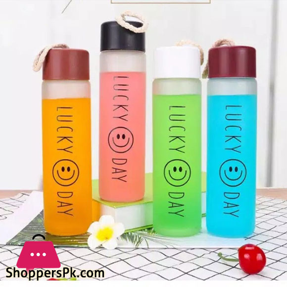 Glass Bottle Happy Day Lucky Day Glass Drinking Bottle 350ml
