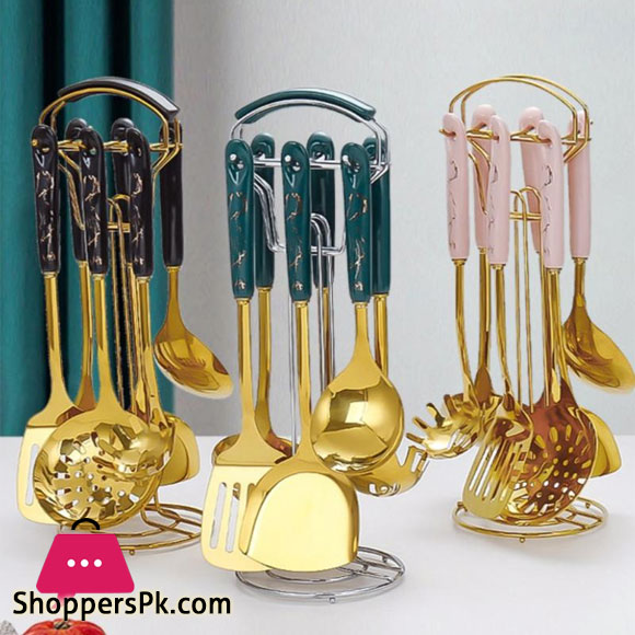 Nordic Design Golden Base Cooking Utensils Set with Golden Stylish Stand
