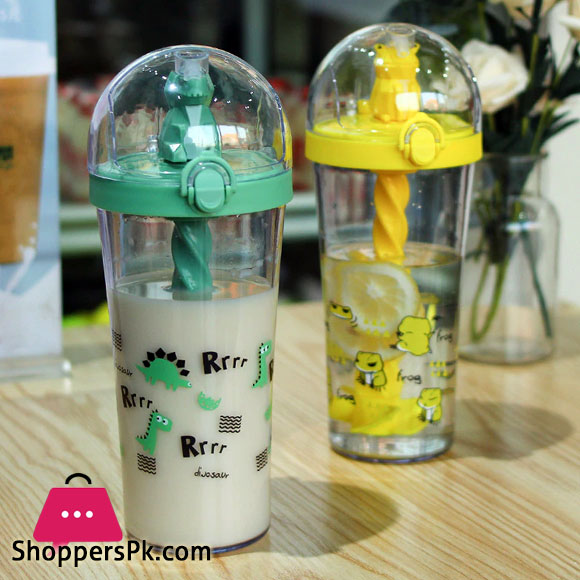Water Bottle Reusable Insulated Plastic Cartoon Reusable Straw Travel Cup for Home
