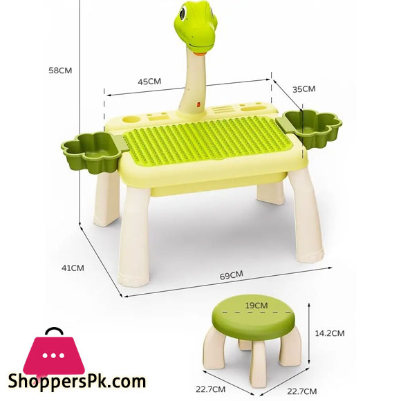 2 in 1 Block Table and Projector Drawing Set Educational Plastic Building Blocks Set
